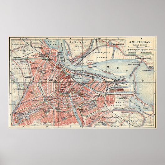 Poster Vintage Map of Amsterdam (1905) (Devant)