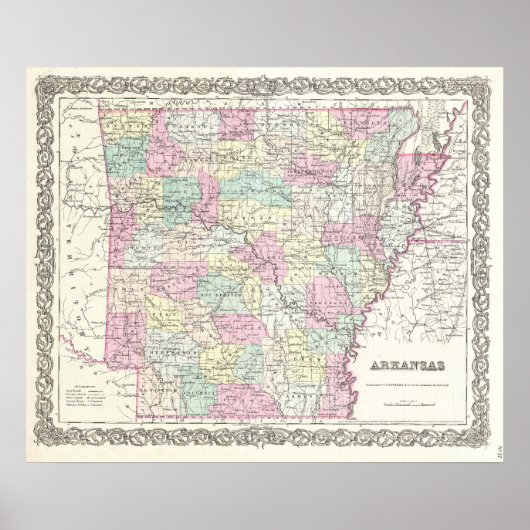 Poster Vintage Map of Arkansas (Devant)