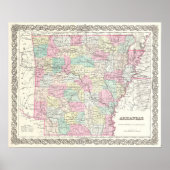 Poster Vintage Map of Arkansas (Devant)