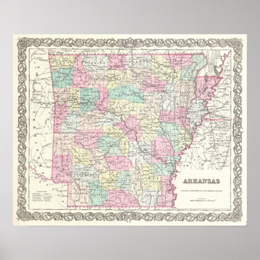 Poster Vintage Map of Arkansas (Devant)