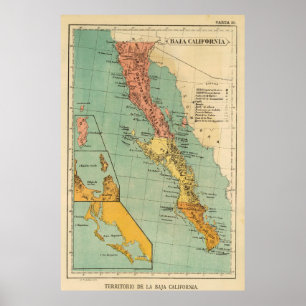 Poster Vintage Map of Baja California