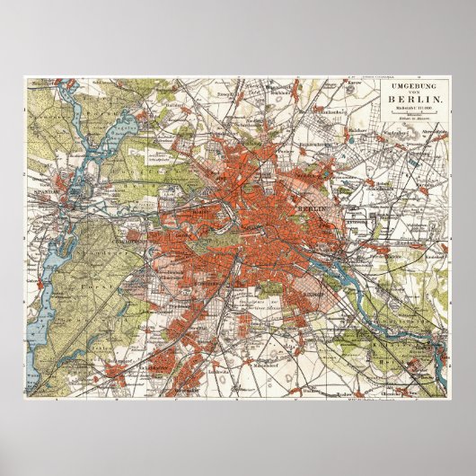 Poster Vintage Map of Berlin Germany (Devant)