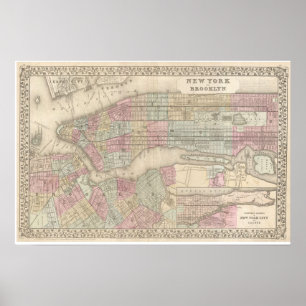 Poster Vintage Map of Brooklyn
