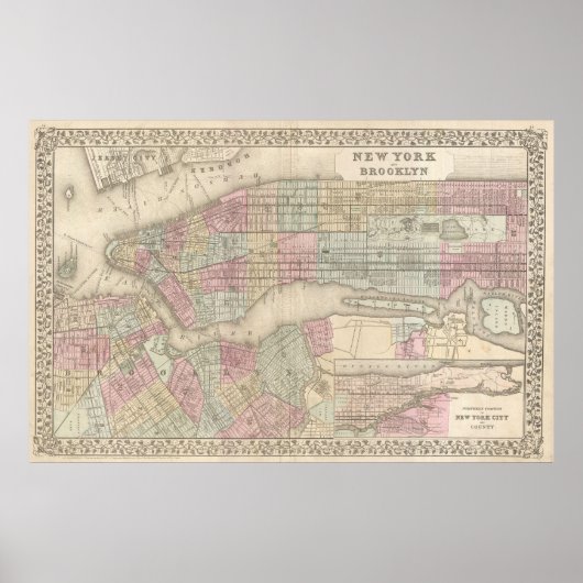 Poster Vintage Map of Brooklyn (Devant)