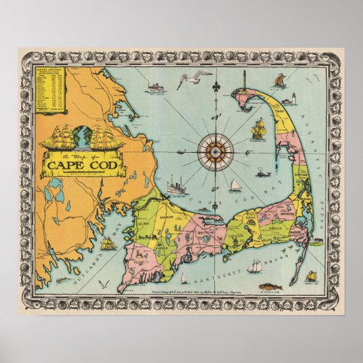 Poster Vintage Map of Cape Cod (Devant)