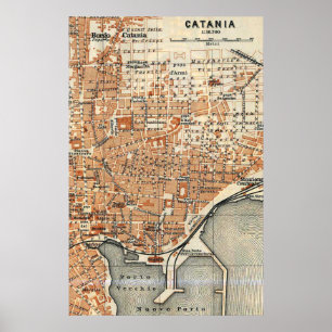 Poster Vintage Map of Catania Italy
