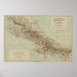 Poster Vintage Map of Costa Rica (1896)