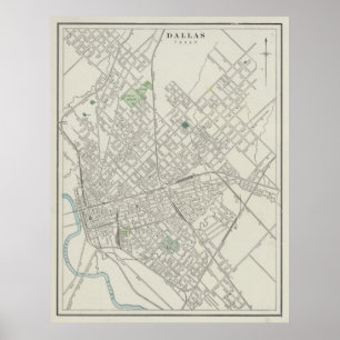 Poster Vintage Map of Dallas Texas (1901)