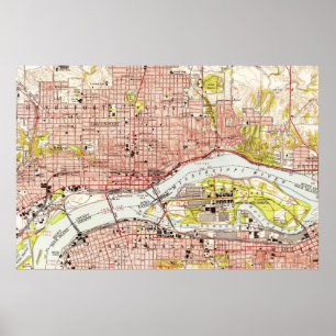 Poster Vintage Map of Davenport Iowa (1953)