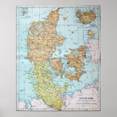 Poster Vintage map of Denmark (Devant)