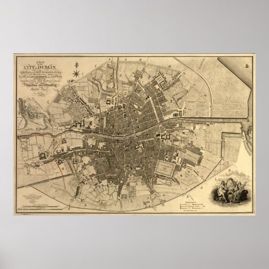 Poster Vintage Map of Dublin Ireland (Devant)