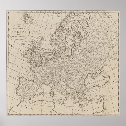 Poster Vintage map of Europe (1800) (Devant)