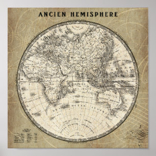 Poster Vintage Map Of Europe and Asia