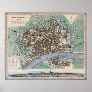 Poster Vintage Map of Frankfurt Germany (1845)