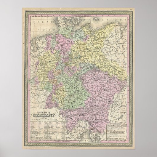 Poster Vintage Map of Germany (Devant)