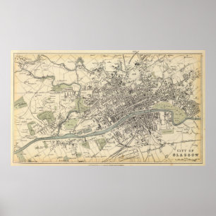 Poster Vintage Map of Glasgow Scotland (1872)
