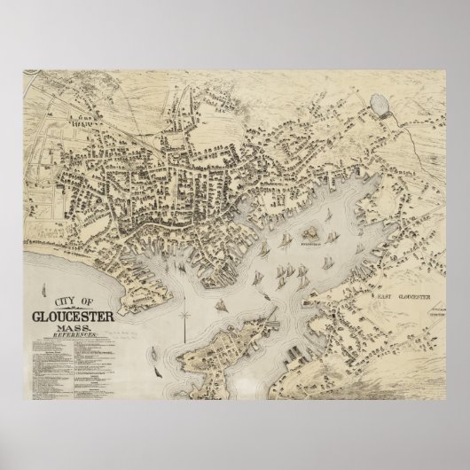 Poster Vintage Map of Gloucester Massachusetts (Devant)