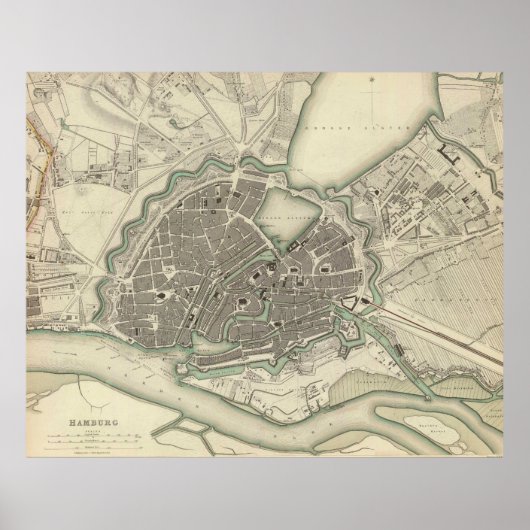 Poster Vintage Map of Hamburg Germany (Devant)