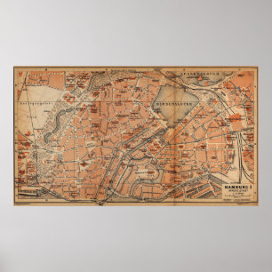 Poster Vintage Map of Hamburg Germany (1910)