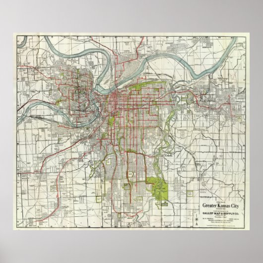 Poster Vintage Map of Kansas (Devant)