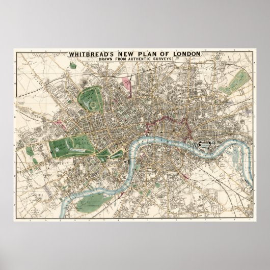 Poster Vintage Map of London England (1853) (Devant)