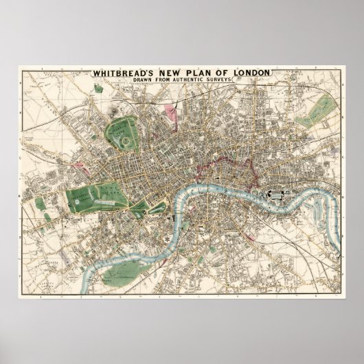 Poster Vintage Map of London England (1853) (Devant)
