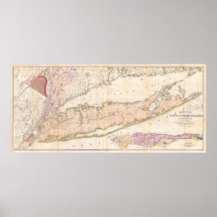 Poster Vintage Map of Long Island New York (1842)
