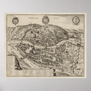 Poster Vintage Map of Lyon France (1600s)