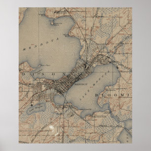 Poster Vintage Map of Madison Wisconsin (1904)