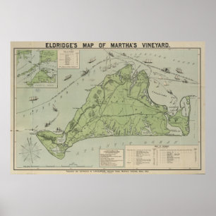 Poster Vintage Map of Martha's Vineyard (1913)