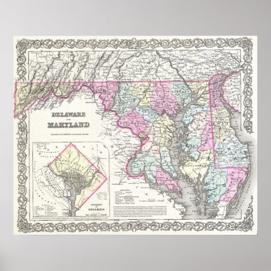 Poster Vintage Map of Maryland (Devant)