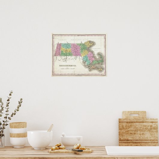 Poster Vintage Map of Massachusetts (Cuisine)
