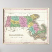 Poster Vintage Map of Massachusetts (Devant)