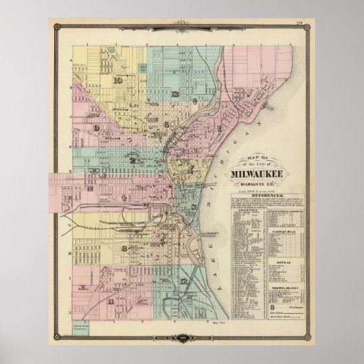 Poster Vintage Map of Milwaukee (Devant)