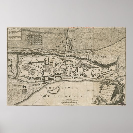 Poster Vintage Map of Montréal (1758) (Devant)