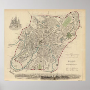 Poster Vintage Map of Moscow