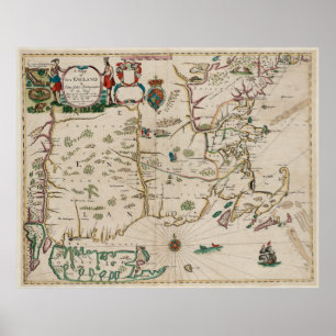 Poster Vintage Map of New England (1675)