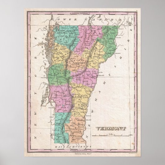 Poster Vintage Map of New Hampshire (1827) (Devant)