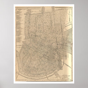 Poster Vintage Map of New Orleans LA (1908)