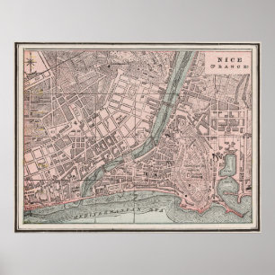 Poster Vintage Map of Nice France (1901)