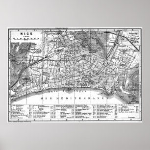 Poster Vintage Map of Nice France (1914) BW