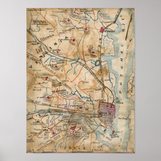 Poster Vintage Map of Northeastern Virginia (Devant)