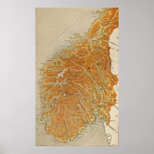 Poster Vintage Map of Norway (Devant)