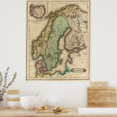 Poster Vintage Map of Norway and Sweden (Cuisine)