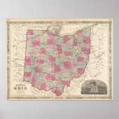 Poster Vintage Map of Ohio (Devant)