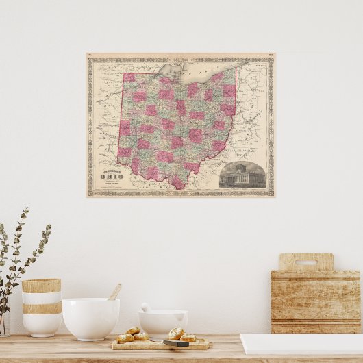 Poster Vintage Map of Ohio (Cuisine)