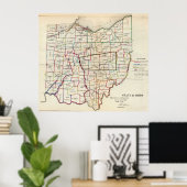 Poster Vintage Map of Ohio (Bureau à domicile)