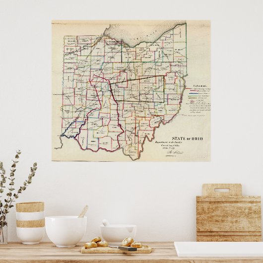Poster Vintage Map of Ohio (Cuisine)