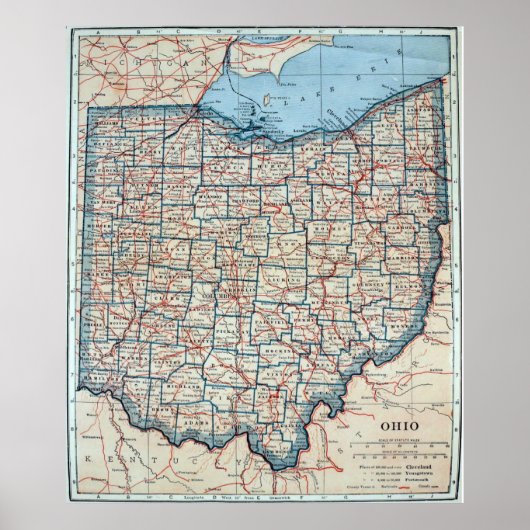 Poster Vintage map of Ohio (Devant)