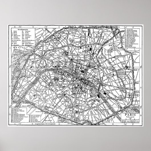 Poster Vintage map of Paris (Devant)